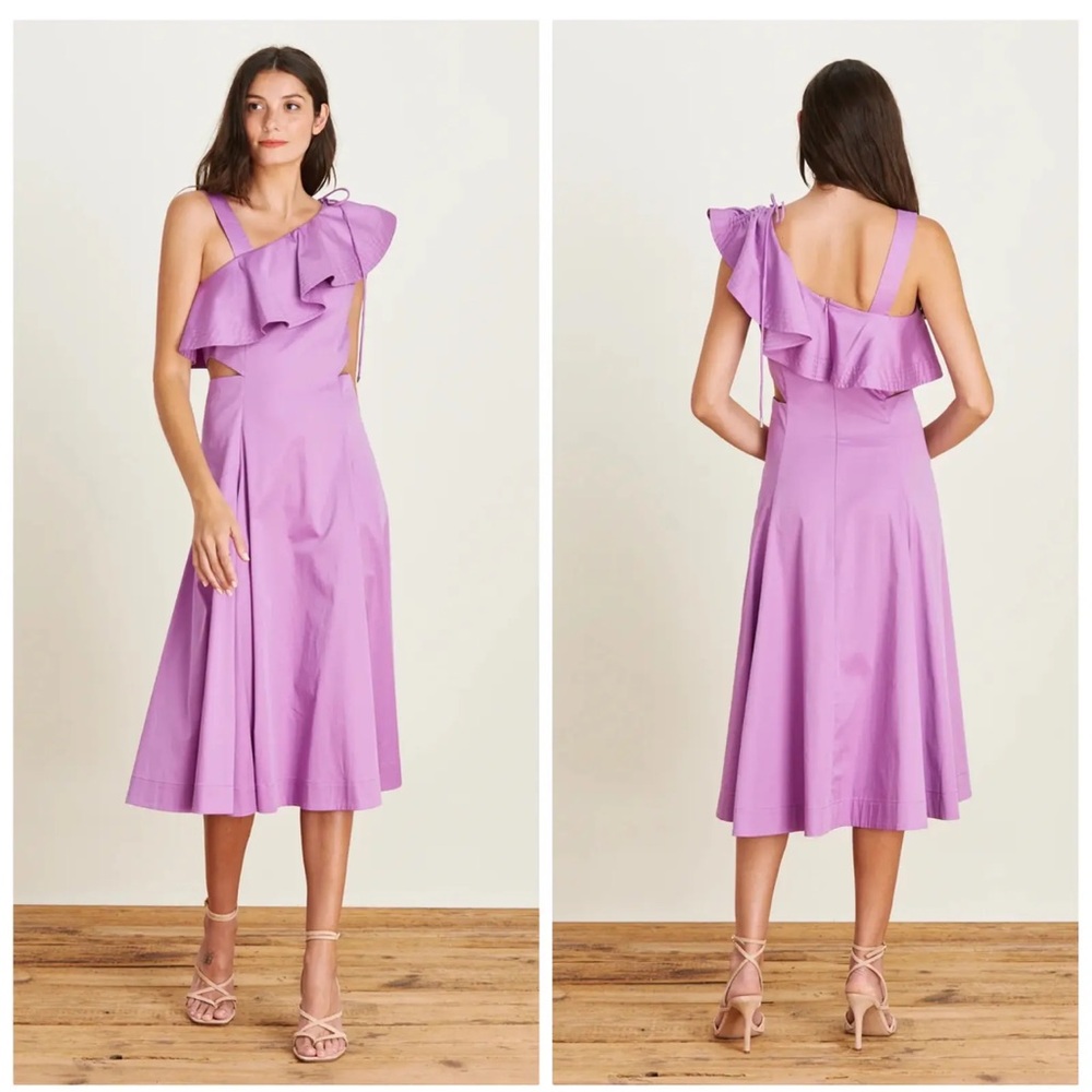 Veronica Beard Lavender One-Shoulder Ruffle Midi Dress